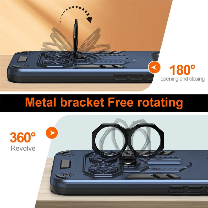 For iPhone Air Case Ring Holder Kickstand PC + TPU Shockproof Phone Cover - Navy Blue - 5