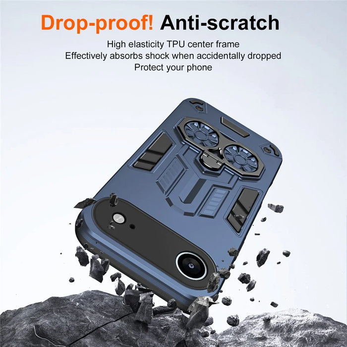 For iPhone Air Case Ring Holder Kickstand PC + TPU Shockproof Phone Cover - Navy Blue - 7