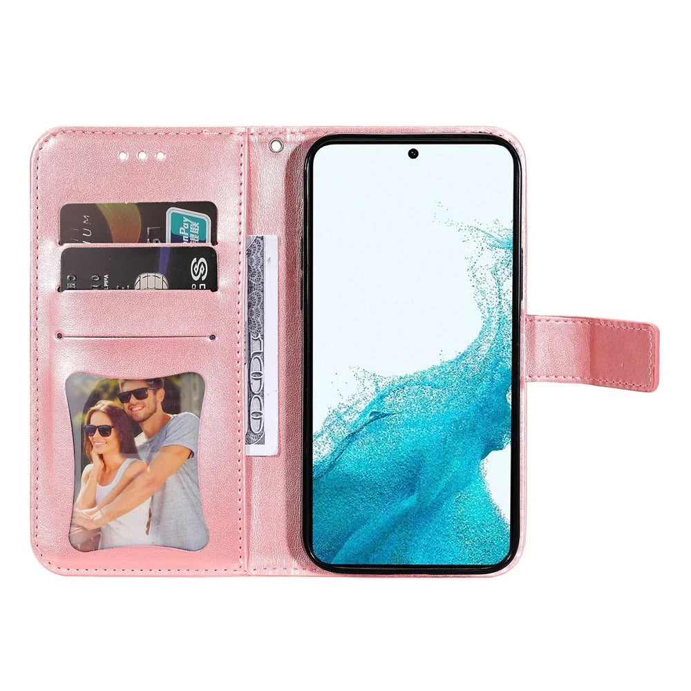 For Samsung Galaxy S23 Case Floral Pattern PU Leather Wallet Stand Phone Cover - Rose Gold - 2