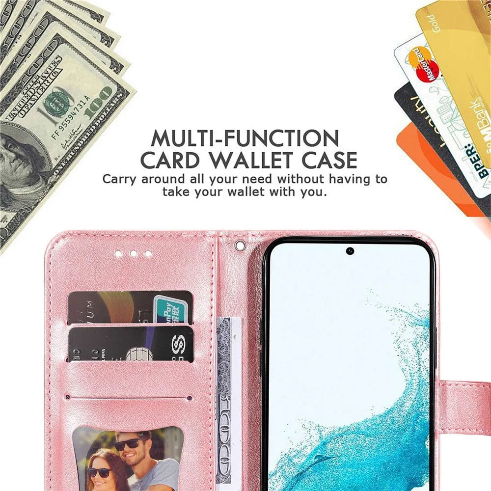 For Samsung Galaxy S23 Case Floral Pattern PU Leather Wallet Stand Phone Cover - Rose Gold - 7