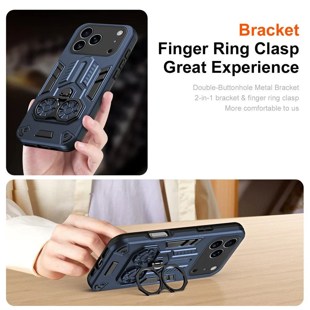 For iPhone 17 Pro Max Case Ring Holder Kickstand PC + TPU Shockproof Phone Cover - Navy Blue - 2