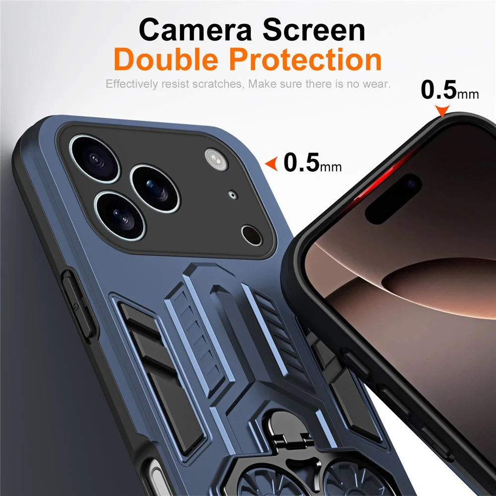 For iPhone 17 Pro Max Case Ring Holder Kickstand PC + TPU Shockproof Phone Cover - Navy Blue - 3