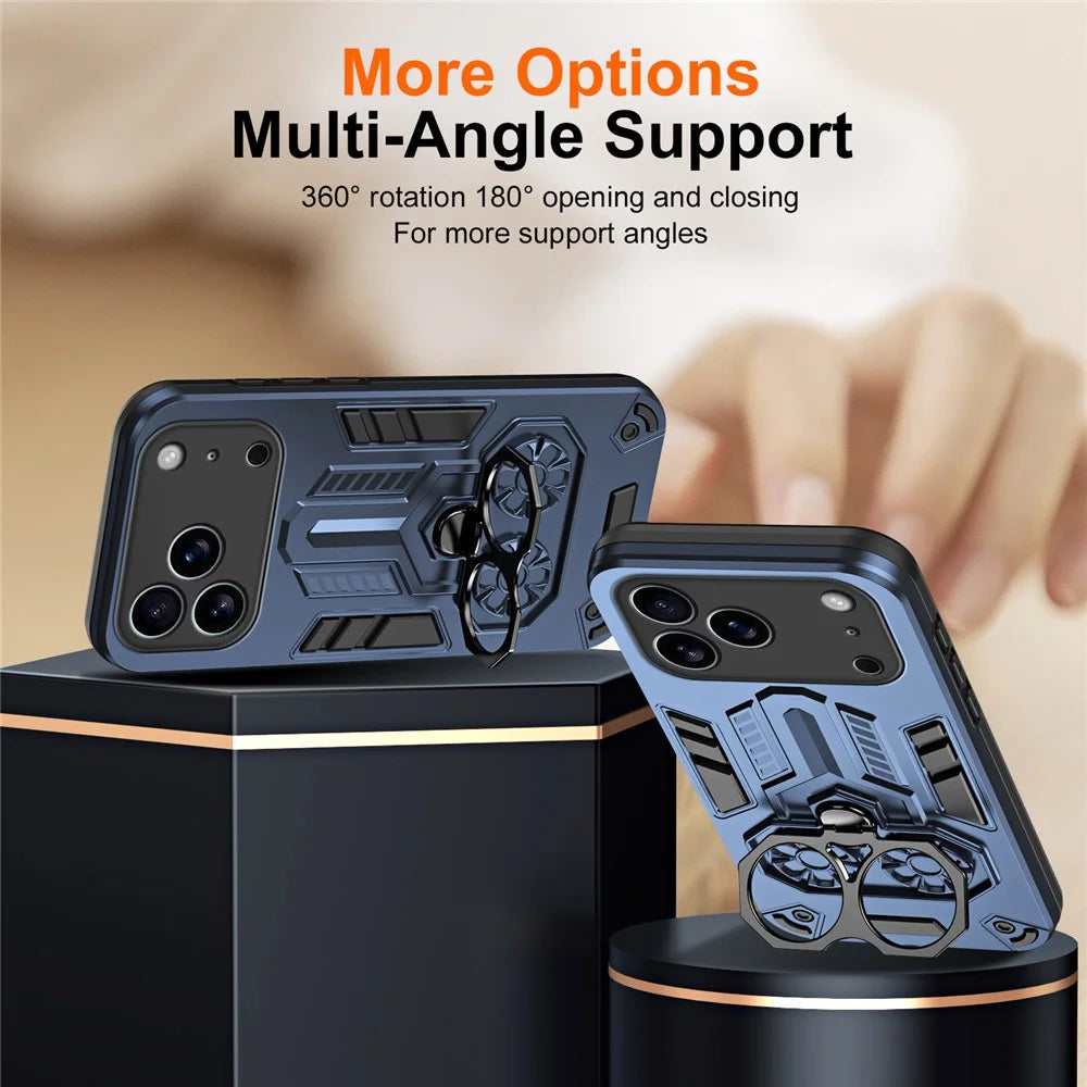For iPhone 17 Pro Max Case Ring Holder Kickstand PC + TPU Shockproof Phone Cover - Navy Blue - 4