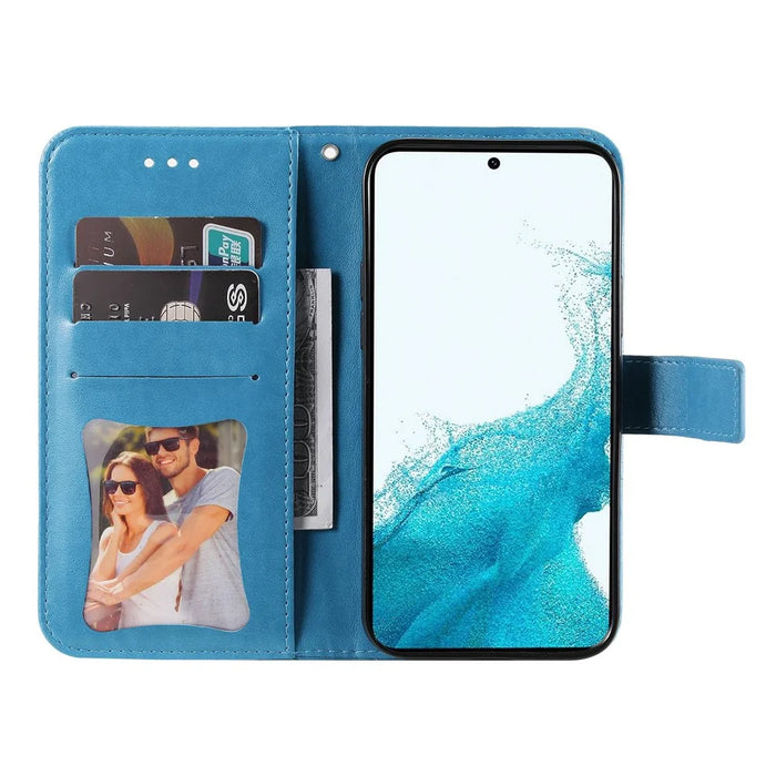 For Samsung Galaxy S23+ Case Floral Pattern PU Leather Wallet Stand Phone Cover - Blue - 2