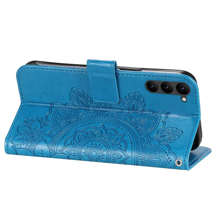 For Samsung Galaxy S23+ Case Floral Pattern PU Leather Wallet Stand Phone Cover - Blue - 3
