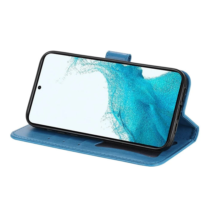 For Samsung Galaxy S23+ Case Floral Pattern PU Leather Wallet Stand Phone Cover - Blue - 4
