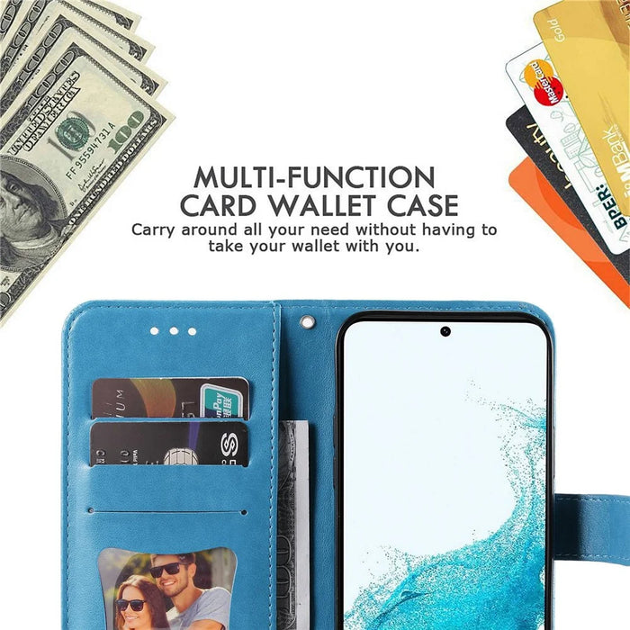 For Samsung Galaxy S23+ Case Floral Pattern PU Leather Wallet Stand Phone Cover - Blue - 5
