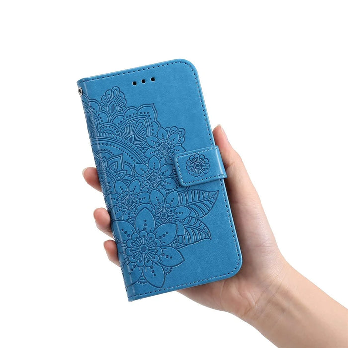 For Samsung Galaxy S23+ Case Floral Pattern PU Leather Wallet Stand Phone Cover - Blue - 6