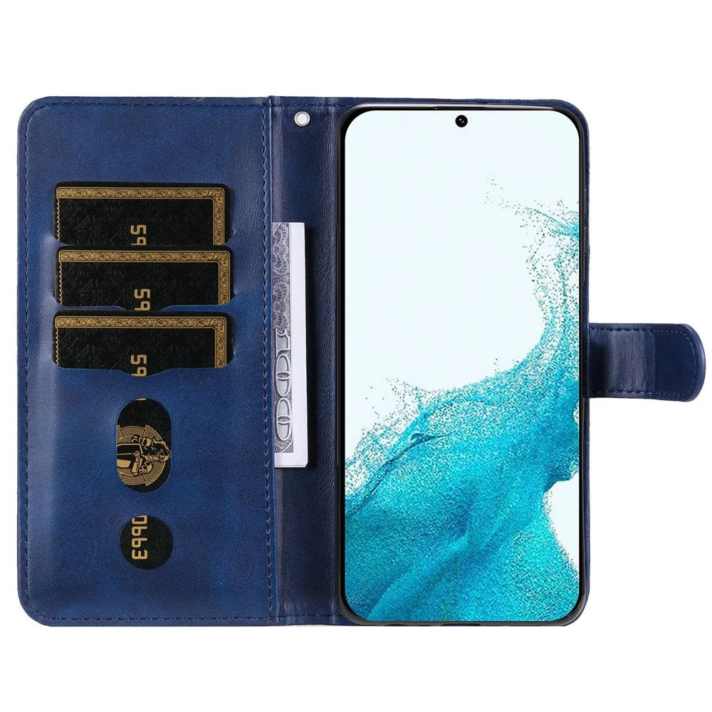 For Samsung Galaxy S23 PU Leather Zipper Pocket Shockproof Phone Case Calf Texture Wallet Stand Protective Phone Cover - Blue - 2