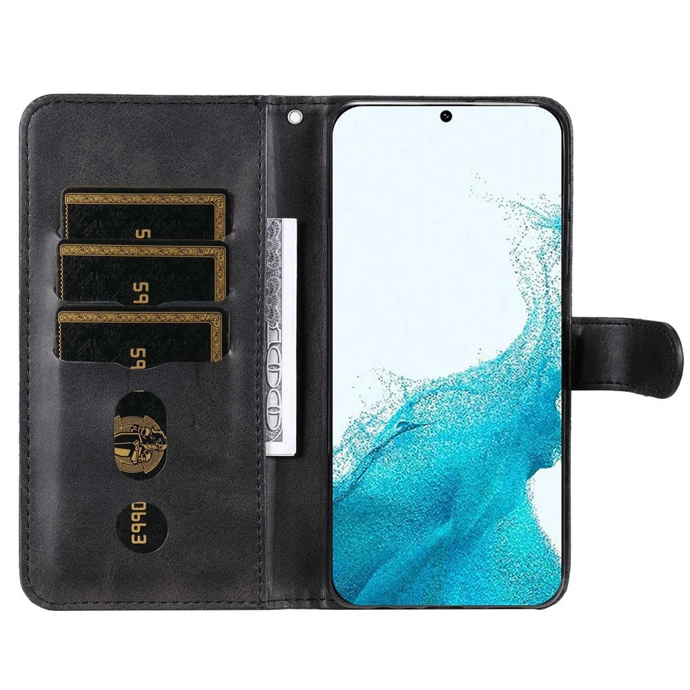 Calf Texture Phone Case For Samsung Galaxy S23+, PU Leather Zipper Pocket Flip Wallet Cover with Foldable Stand - Black - 2