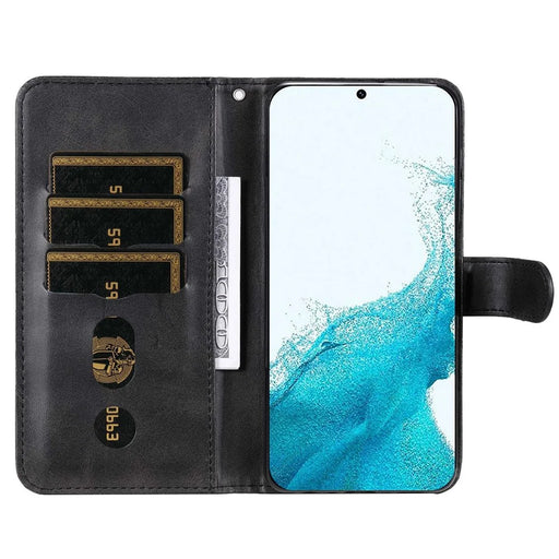 Calf Texture Phone Case For Samsung Galaxy S23+, PU Leather Zipper Pocket Flip Wallet Cover with Foldable Stand - Black - 2
