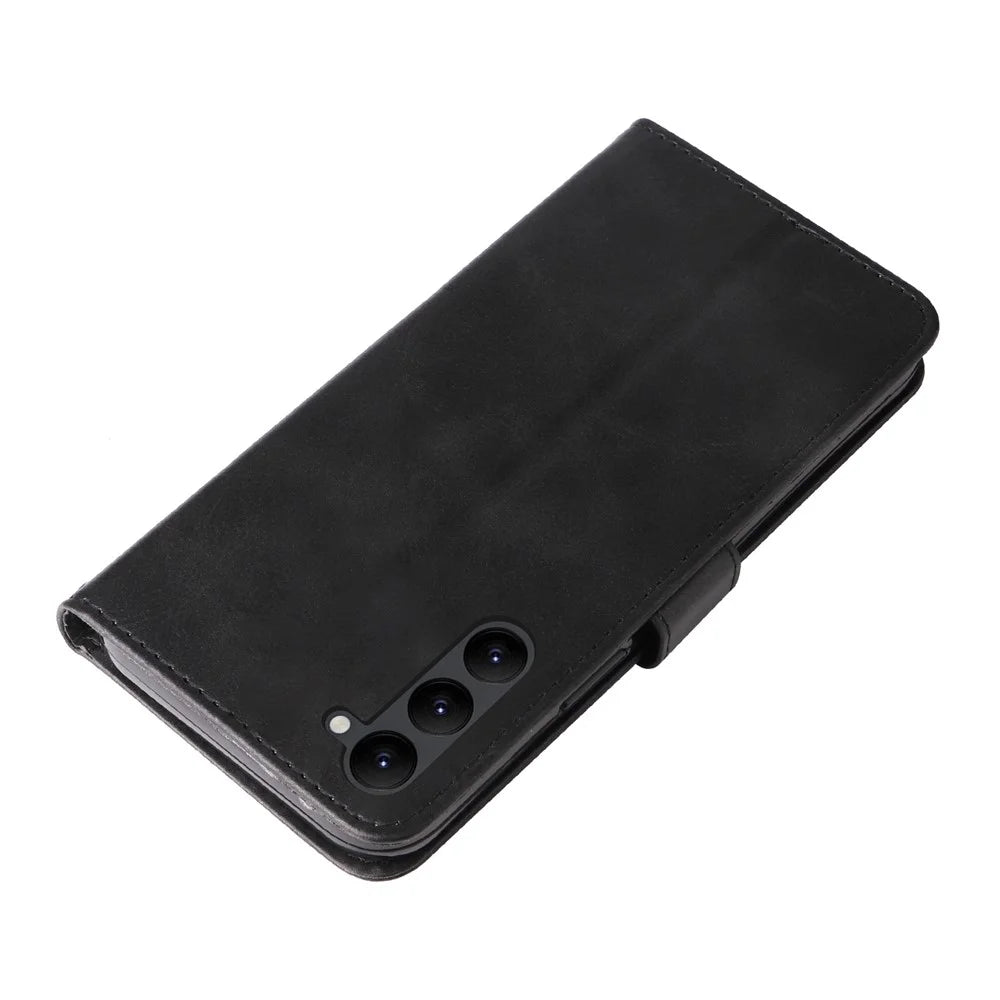 Calf Texture Phone Case For Samsung Galaxy S23+, PU Leather Zipper Pocket Flip Wallet Cover with Foldable Stand - Black - 5