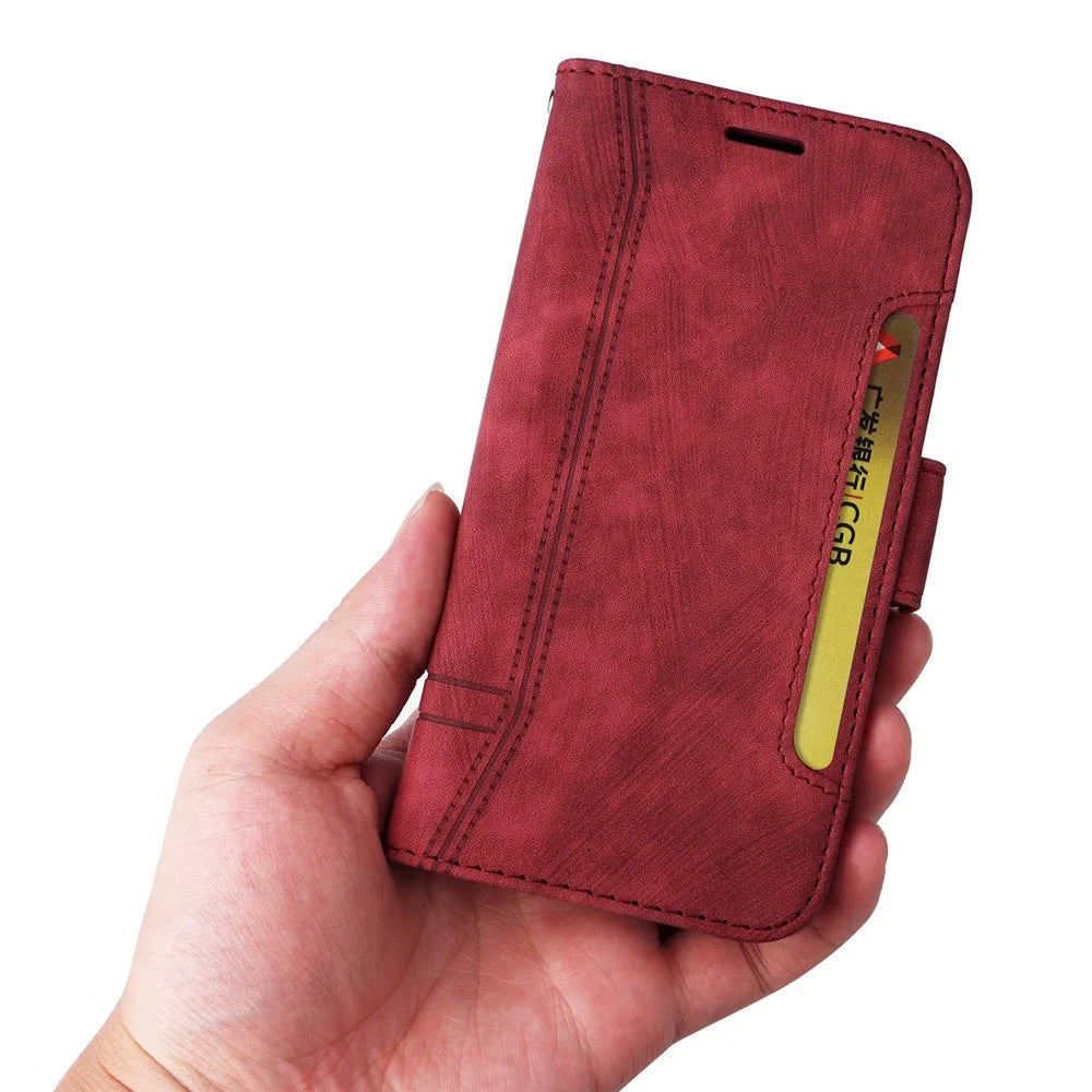 BETOPNICE 001 For Samsung Galaxy S23 PU Leather Phone Case Wallet Stand Imprinted Stitching Line Full Protection Cell Phone Cover - Red - 5
