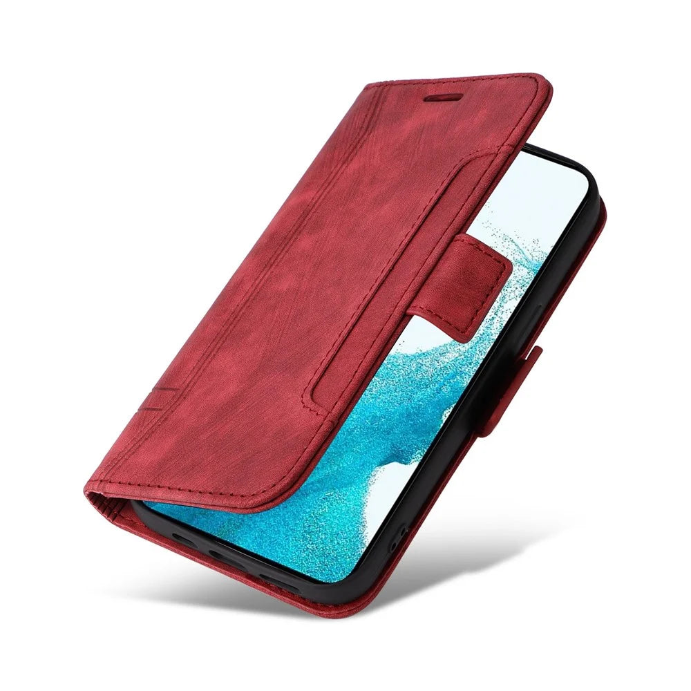 BETOPNICE 001 For Samsung Galaxy S23 PU Leather Phone Case Wallet Stand Imprinted Stitching Line Full Protection Cell Phone Cover - Red - 6