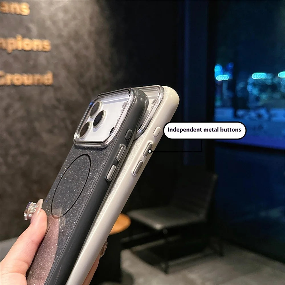 For iPhone 18 Pro / 17 Pro Case Compatible with MagSafe Glitter Design IMD TPU + PC Phone Back Cover - Grey - 6