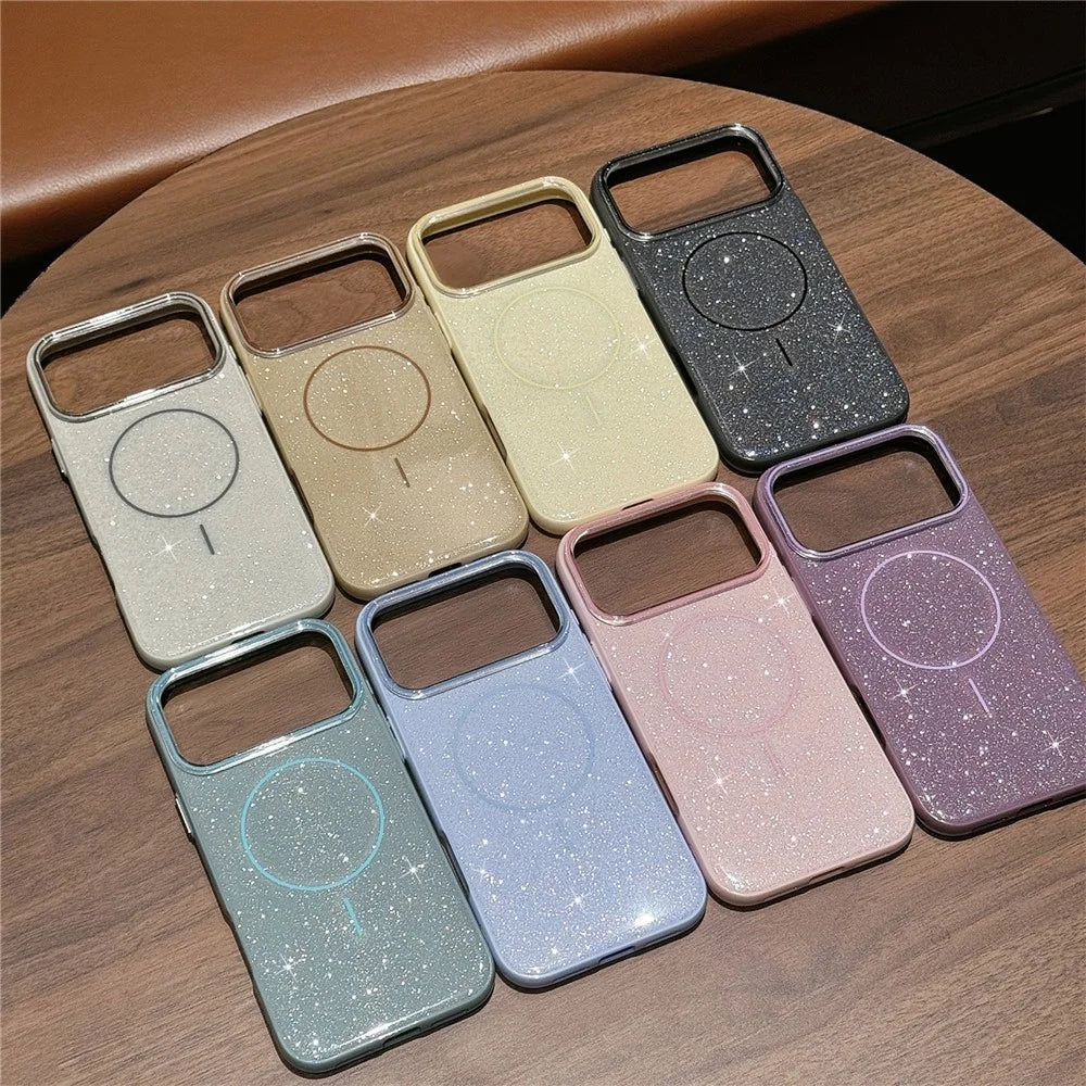 For iPhone 18 Pro / 17 Pro Case Compatible with MagSafe Glitter Design IMD TPU + PC Phone Back Cover - Grey - 7