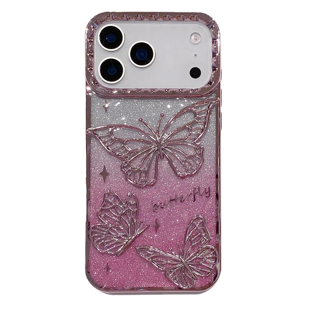 For iPhone 18 Pro / 17  Pro Case 3D Butterfly TPU Phone Cover with Gradient Glitter Paper - Pink - 1