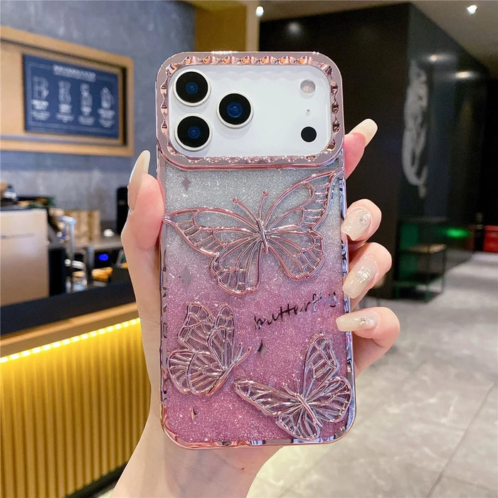 For iPhone 18 Pro / 17  Pro Case 3D Butterfly TPU Phone Cover with Gradient Glitter Paper - Pink - 2