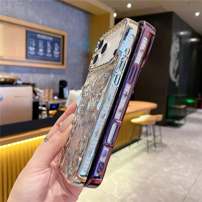 For iPhone 18 Pro Max / 17 Pro Max Case 3D Butterfly TPU Phone Cover with Gradient Glitter Paper - Pink - 4