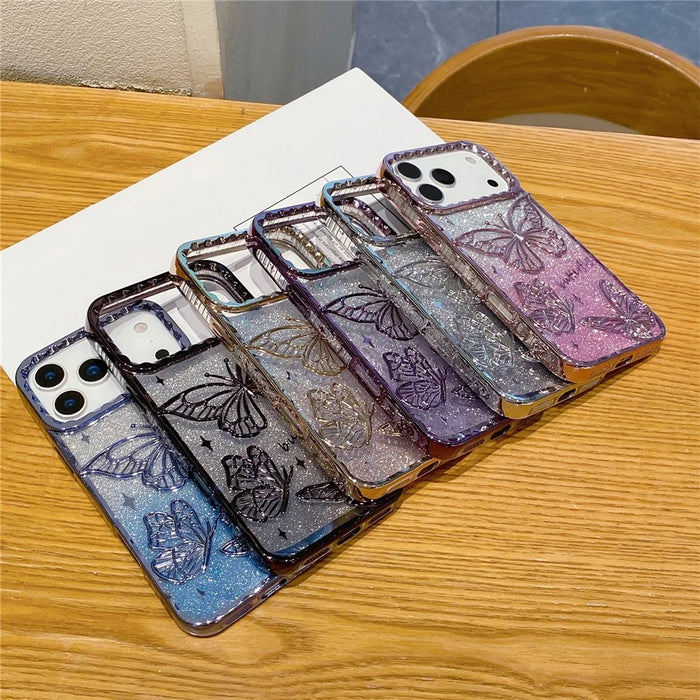 For iPhone 18 Pro Max / 17 Pro Max Case 3D Butterfly TPU Phone Cover with Gradient Glitter Paper - Pink - 6