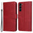 For Samsung Galaxy S23+ Calf Texture Shockproof PU Leather Case Magnetic Clasp Wallet Stand Phone Cover - Red - 1