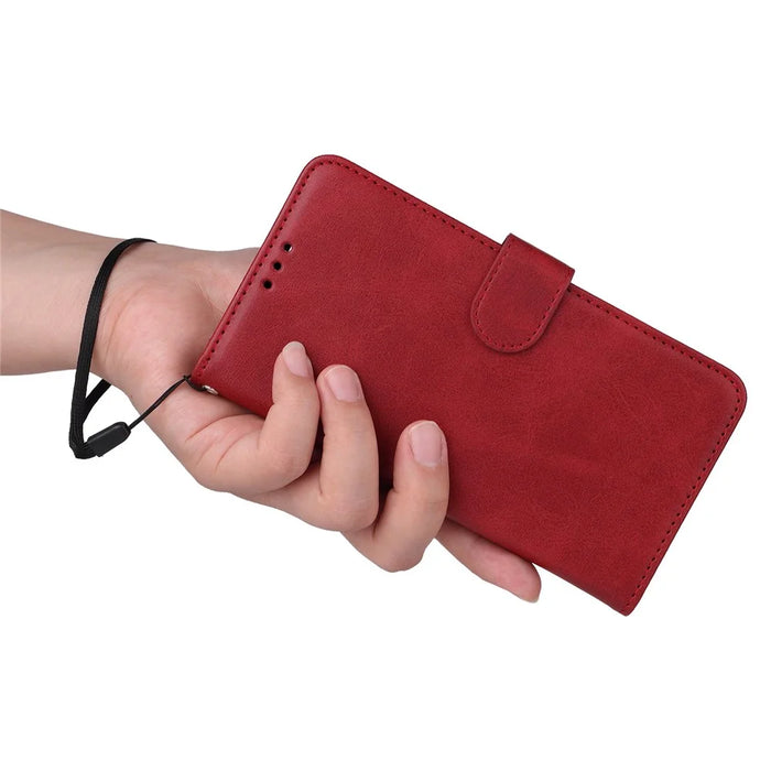 For Samsung Galaxy S23+ Calf Texture Shockproof PU Leather Case Magnetic Clasp Wallet Stand Phone Cover - Red - 7