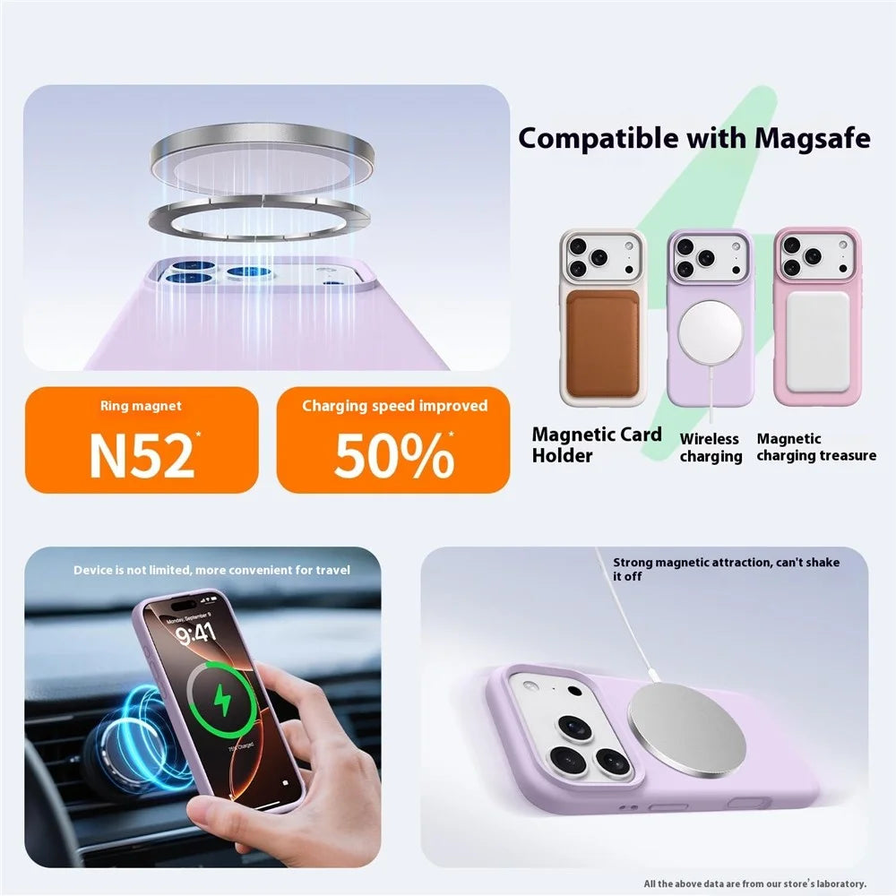 For iPhone 18 Pro / 17 Pro Case Compatible with MagSafe Skin-friendly Liquid Silicone + PC Phone Cover - Light Purple - 4