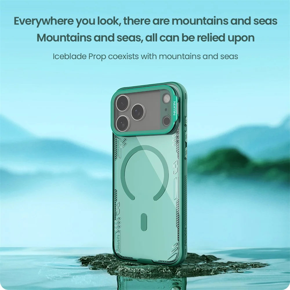 NILLKIN Iceblade CamProp For iPhone 18 Pro Max / 17 Pro Max Magnetic Case Clear Lens Lid Kickstand PC TPU Phone Cover - Green - 6