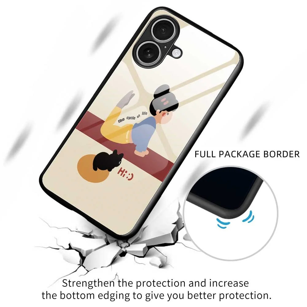 For iPhone 17 Case TPU PC Tempered Glass Pattern Printing Slim Phone Back Cover - B0293 - 3