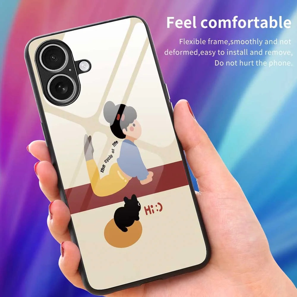 For iPhone 17 Case TPU PC Tempered Glass Pattern Printing Slim Phone Back Cover - B0293 - 4