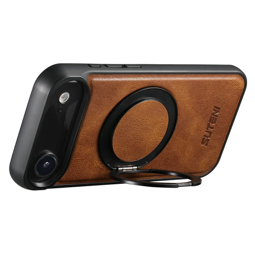 SUTENI G3 For iPhone Air Case Compatible with MagSafe Waxy Texture Rotating Kickstand Leather Phone Back Cover - Brown - 2
