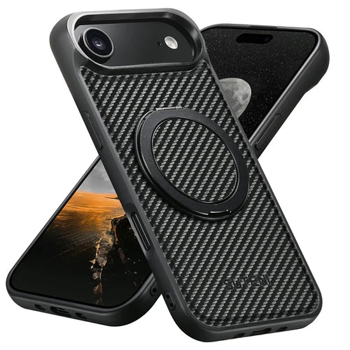 SUTENI G3 For iPhone Air Magnetic Case Rotating Kickstand Carbon Fiber Texture Leather Phone Back Cover - 1
