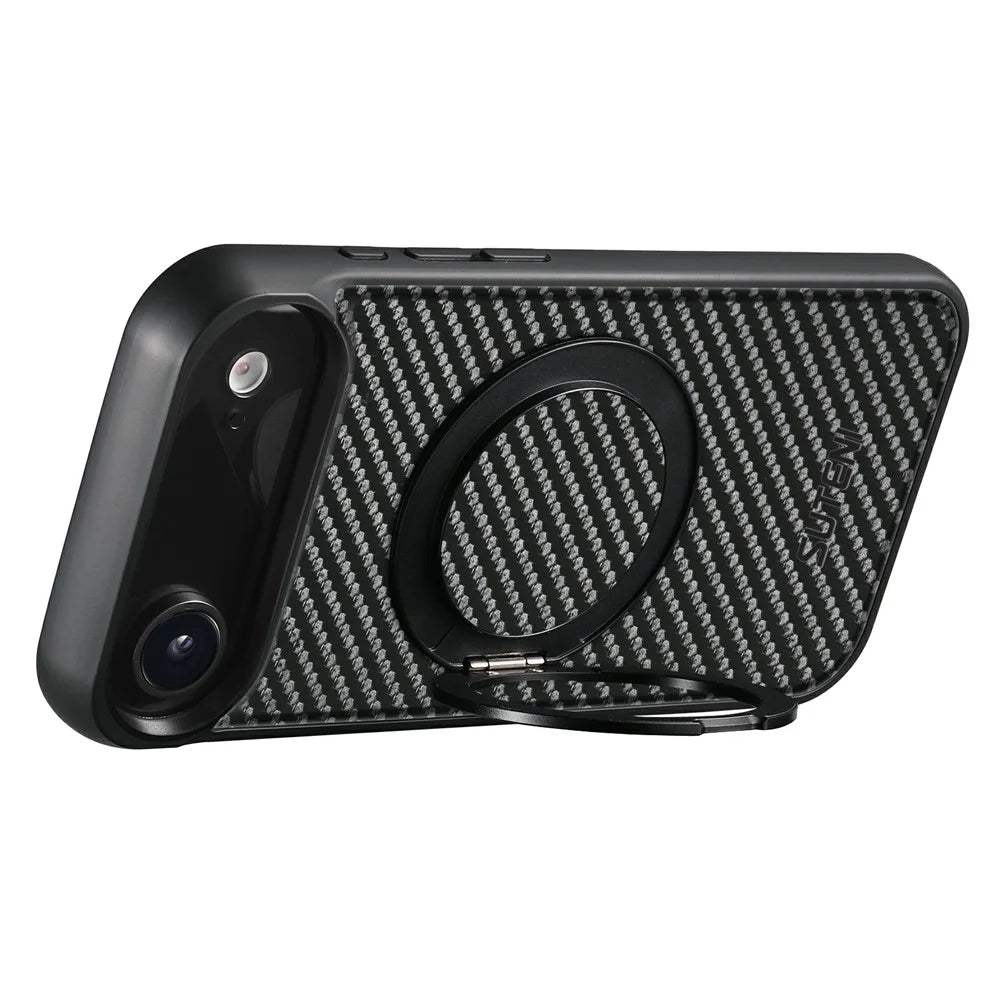 SUTENI G3 For iPhone Air Magnetic Case Rotating Kickstand Carbon Fiber Texture Leather Phone Back Cover - 2
