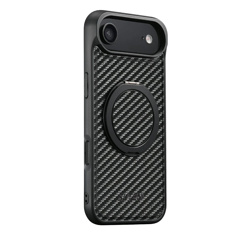 SUTENI G3 For iPhone Air Magnetic Case Rotating Kickstand Carbon Fiber Texture Leather Phone Back Cover - 3