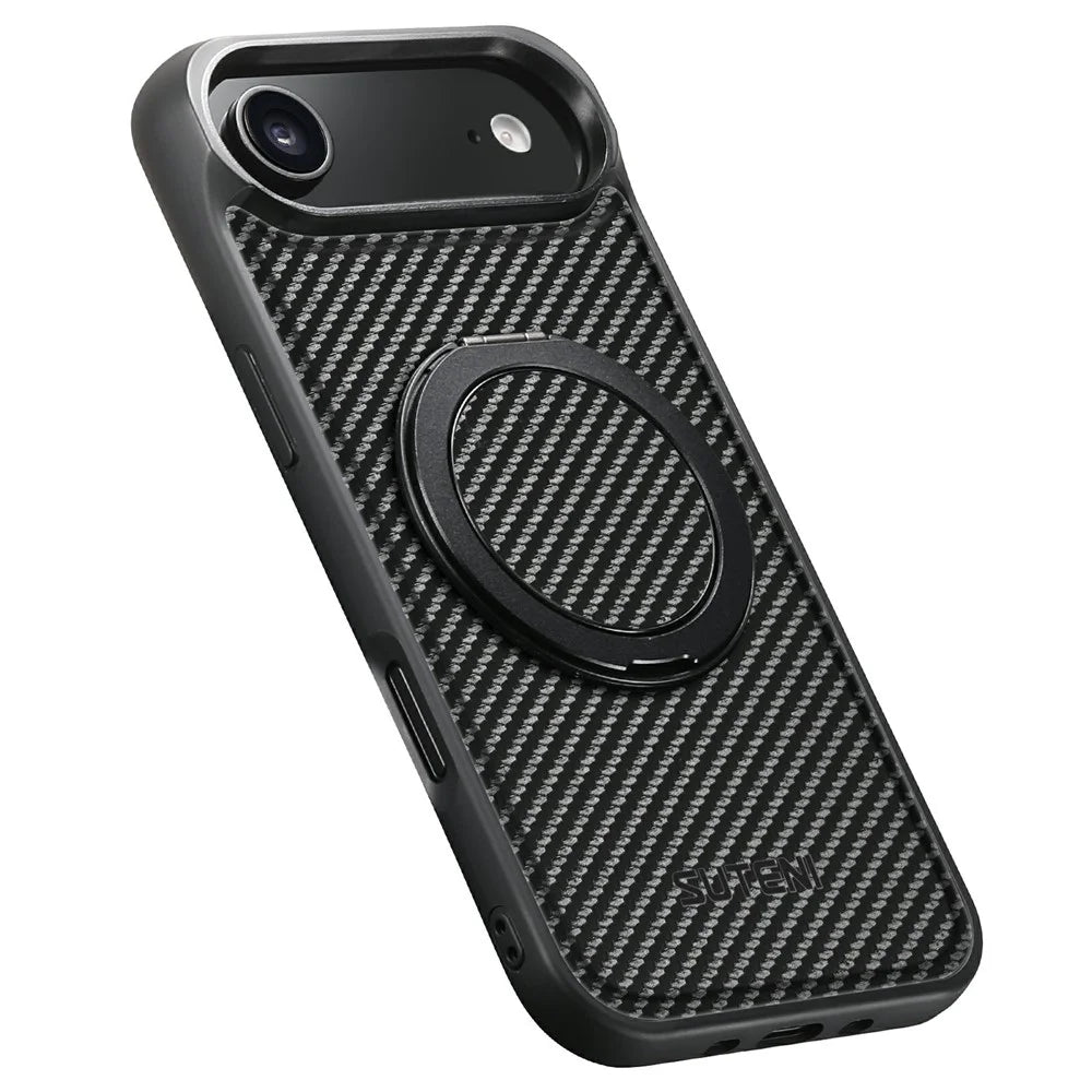SUTENI G3 For iPhone Air Magnetic Case Rotating Kickstand Carbon Fiber Texture Leather Phone Back Cover - 4