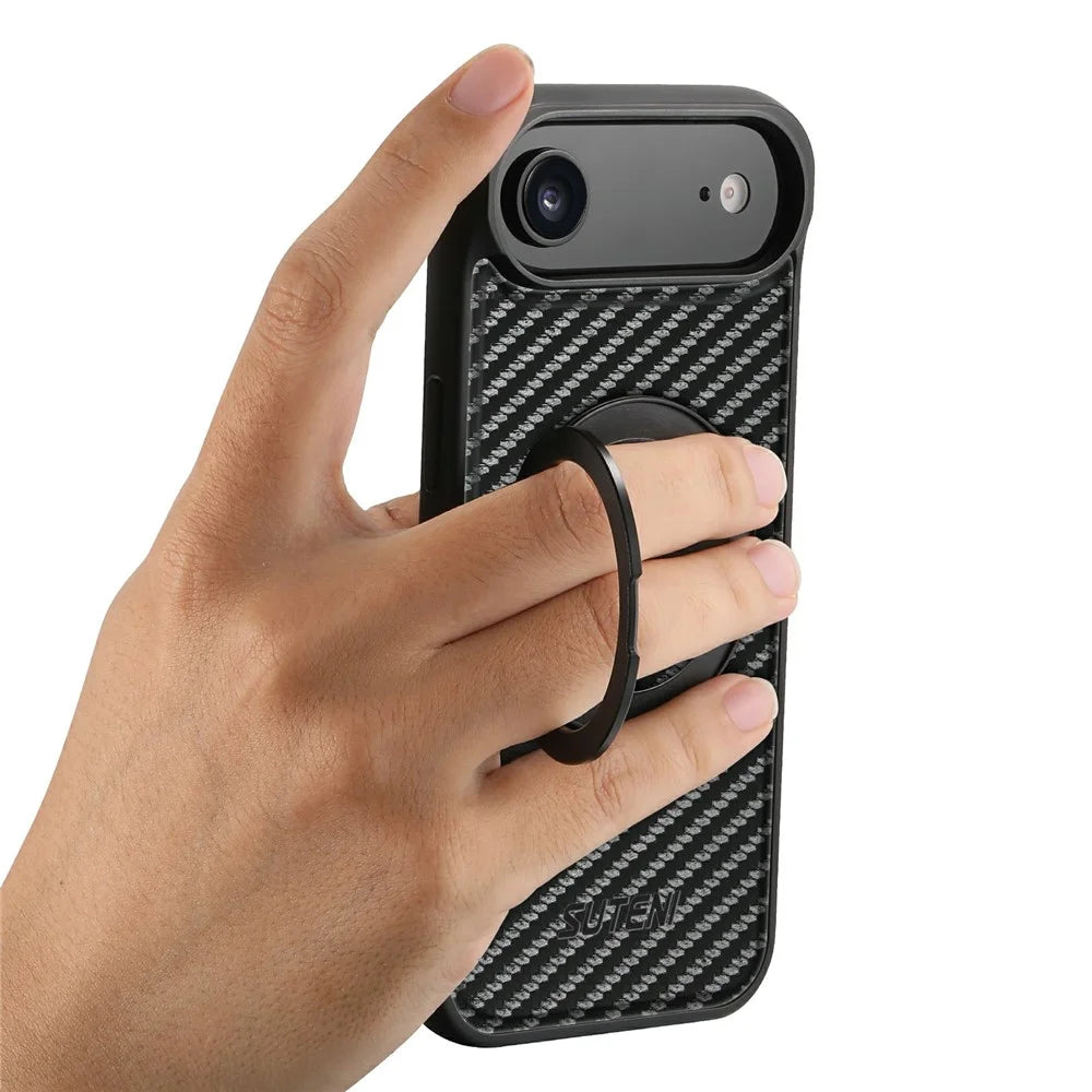SUTENI G3 For iPhone Air Magnetic Case Rotating Kickstand Carbon Fiber Texture Leather Phone Back Cover - 5
