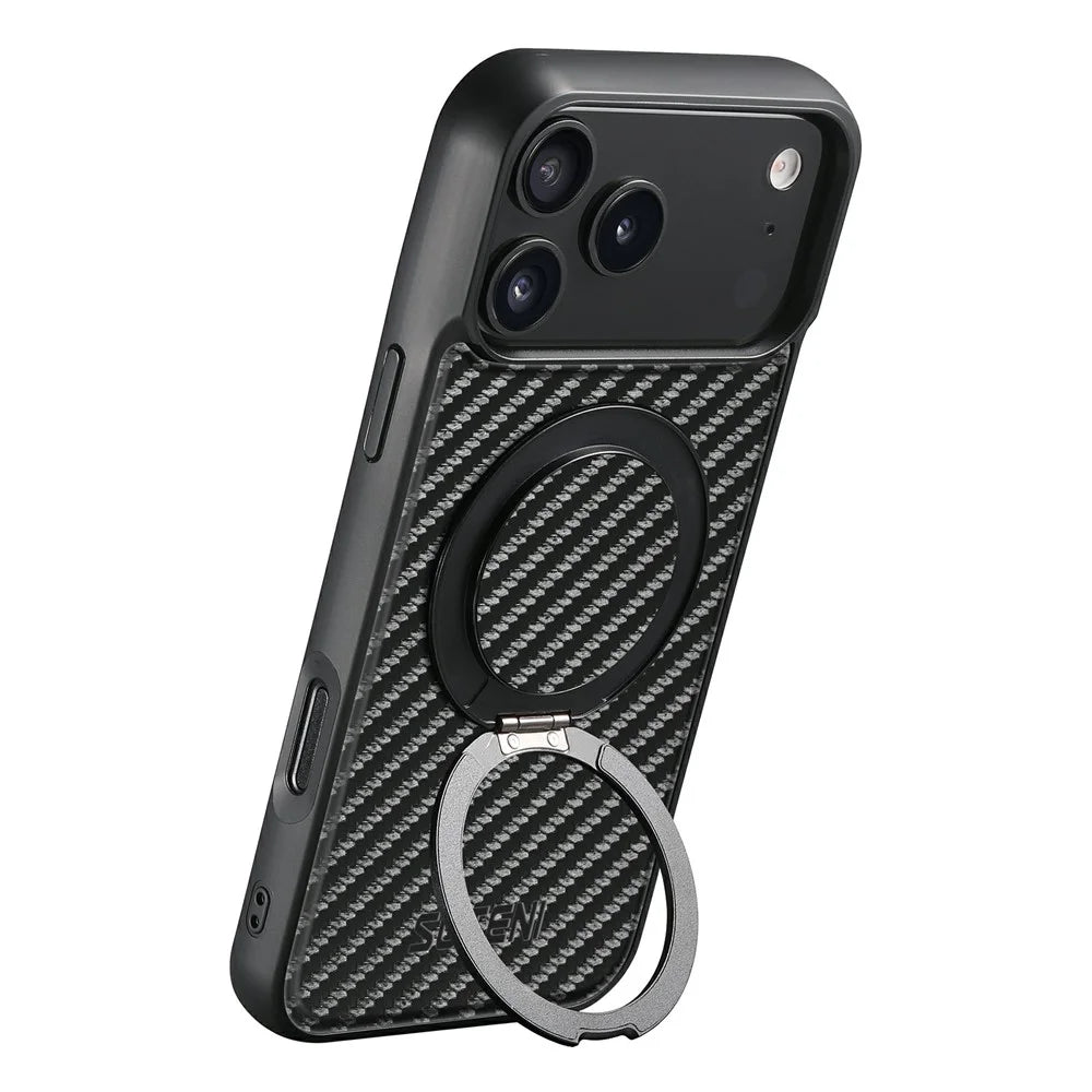 SUTENI G3 For iPhone 17 Pro Magnetic Case Rotating Kickstand Carbon Fiber Texture Leather Phone Back Cover - 2