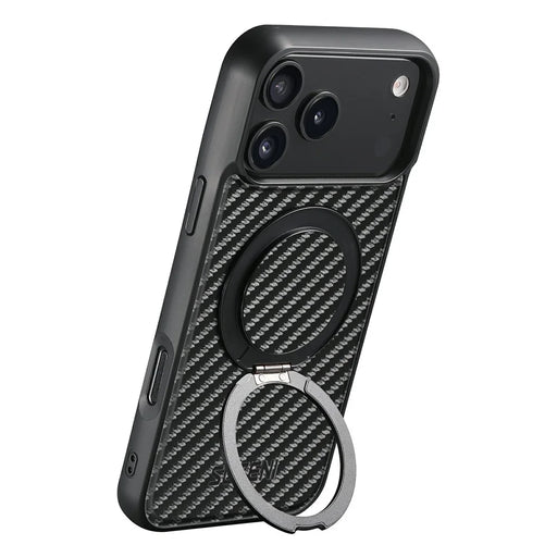 SUTENI G3 For iPhone 17 Pro Max Magnetic Case Rotating Kickstand Carbon Fiber Texture Leather Phone Back Cover - 2