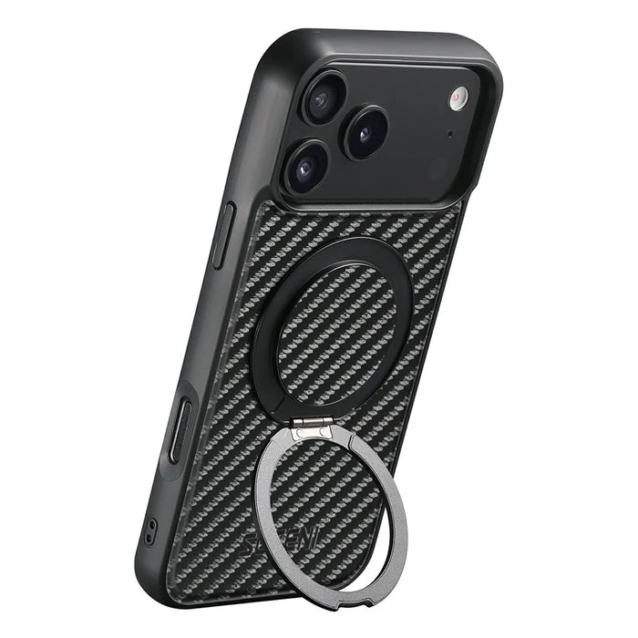 SUTENI G3 For iPhone 17 Pro Max Magnetic Case Rotating Kickstand Carbon Fiber Texture Leather Phone Back Cover - 2
