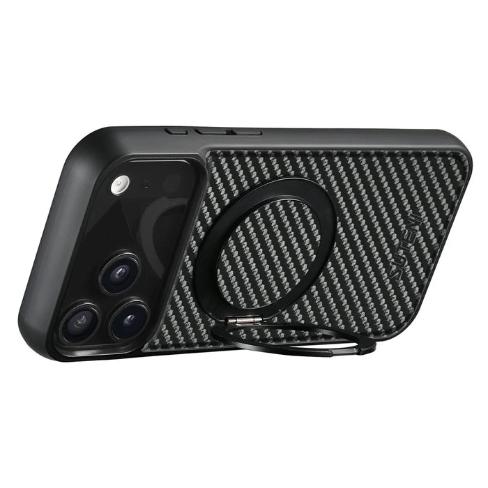 SUTENI G3 For iPhone 17 Pro Max Magnetic Case Rotating Kickstand Carbon Fiber Texture Leather Phone Back Cover - 3