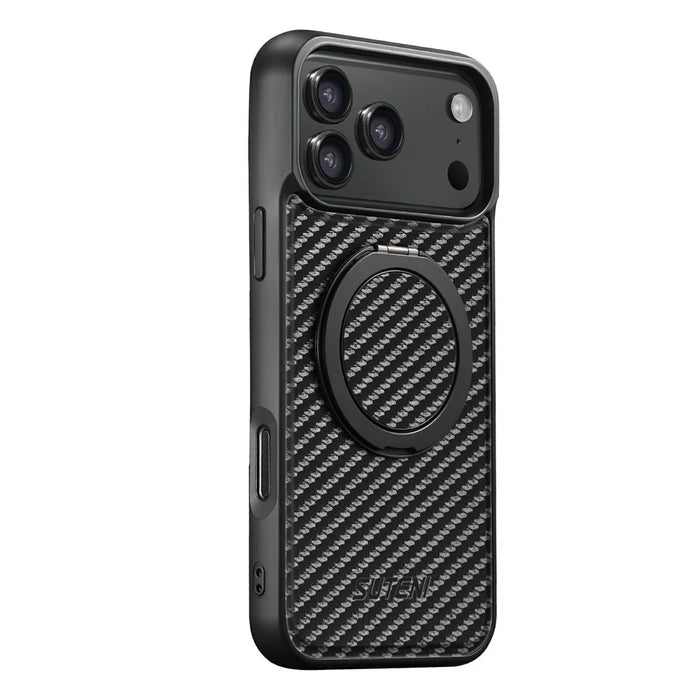 SUTENI G3 For iPhone 17 Pro Max Magnetic Case Rotating Kickstand Carbon Fiber Texture Leather Phone Back Cover - 4