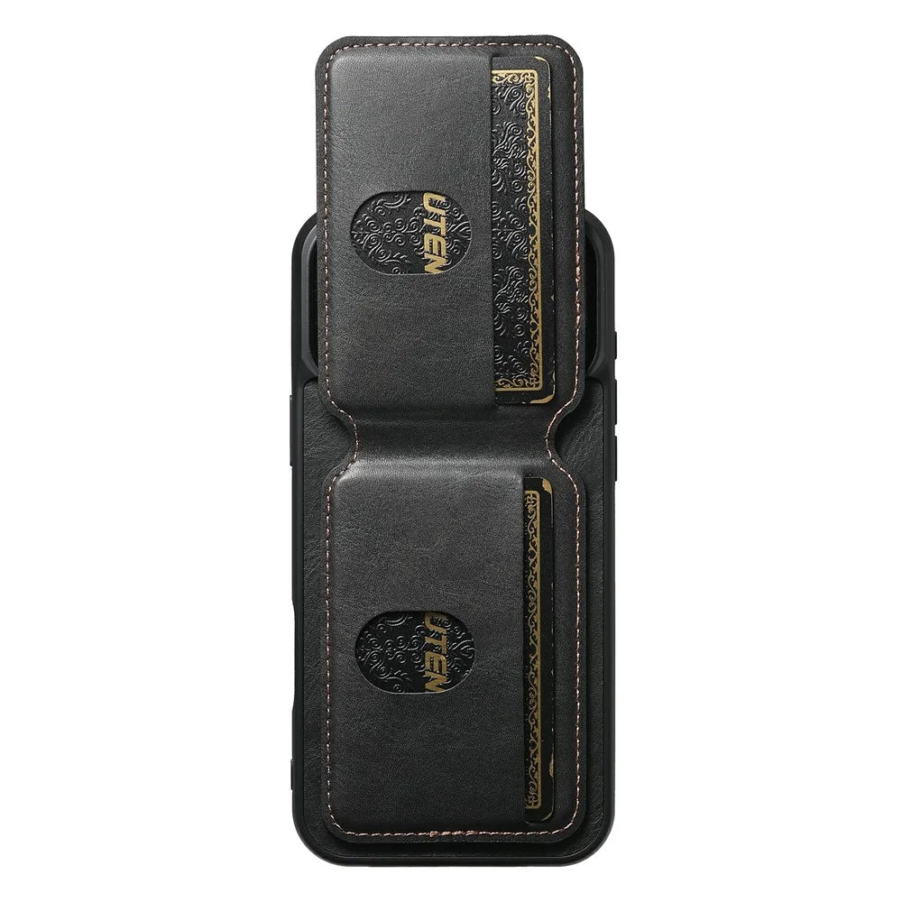 SUTENI H02 For iPhone 17 Pro Max Case Waxy Texture Leather + TPU Card Slots Kickstand Phone Cover - Black - 3