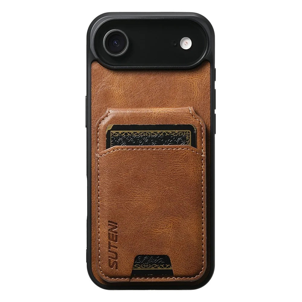 SUTENI H02 For iPhone Air Case Waxy Texture Leather + TPU Card Slots Kickstand Phone Cover - Brown - 1
