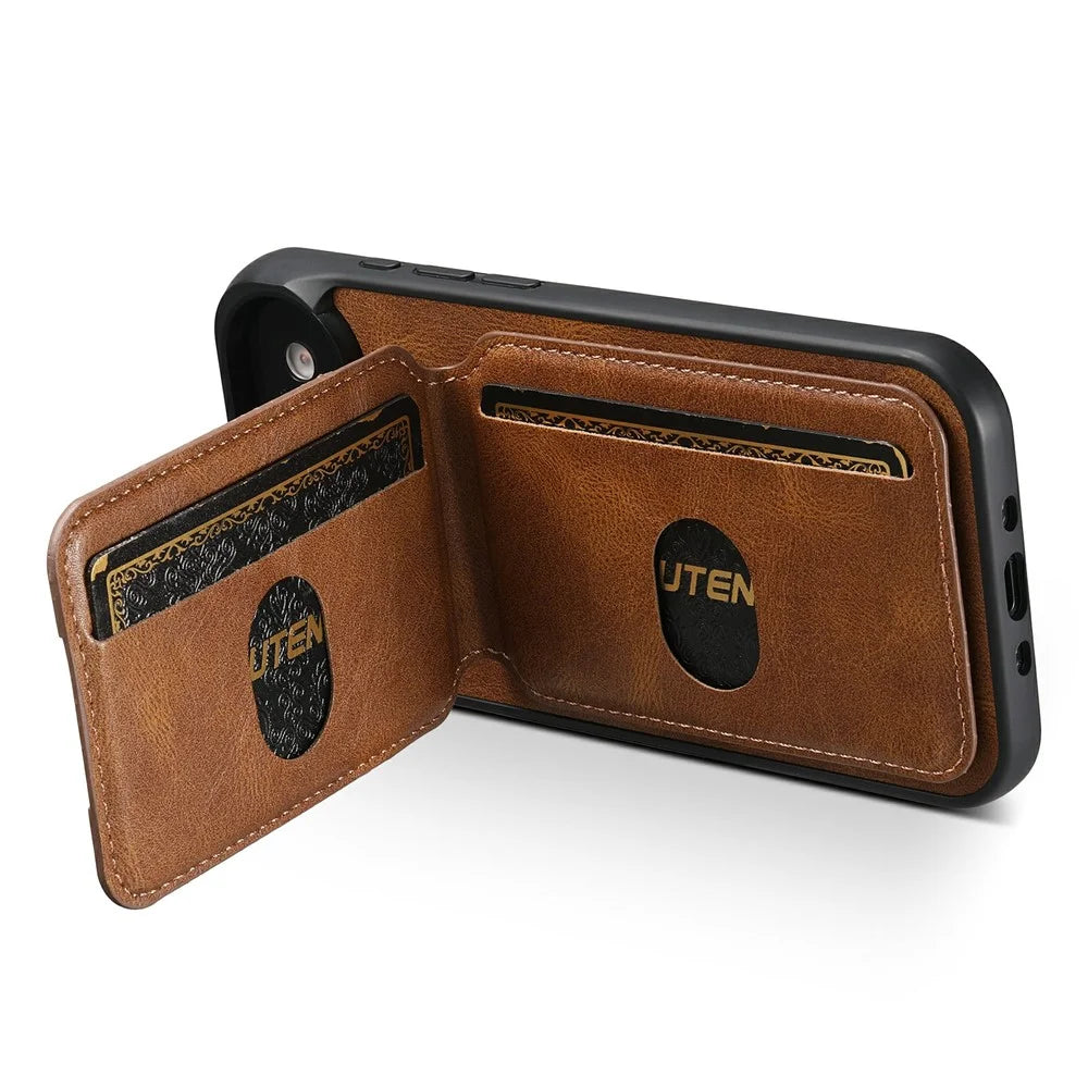 SUTENI H02 For iPhone Air Case Waxy Texture Leather + TPU Card Slots Kickstand Phone Cover - Brown - 2