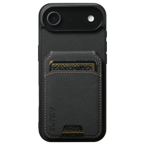 SUTENI H02 For iPhone Air Case Card Slots Kickstand Litchi Texture Leather + TPU Cover - Black - 1