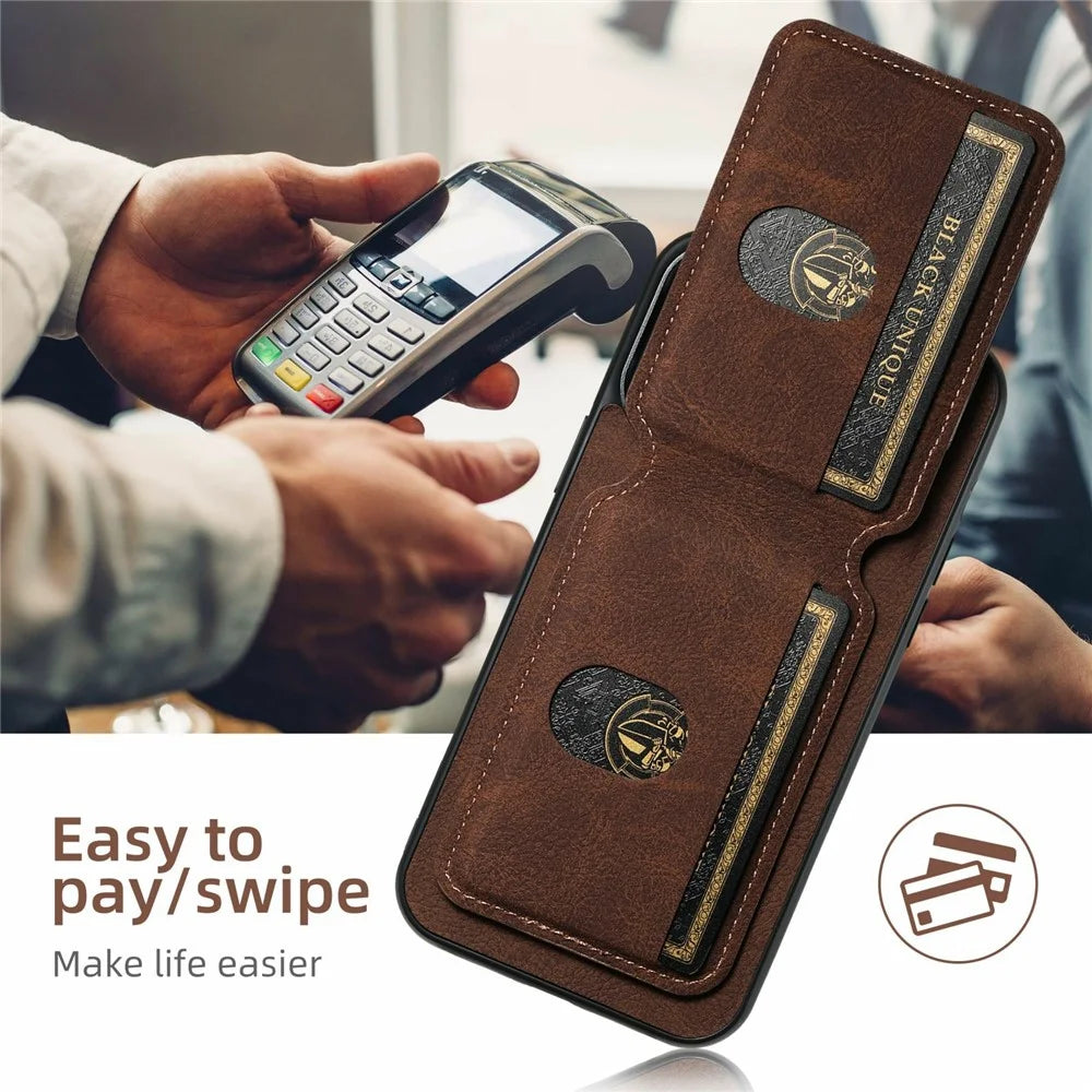SUTENI H02 For iPhone 17 Case Card Slots Kickstand Litchi Texture Leather + TPU Cover - Brown - 5