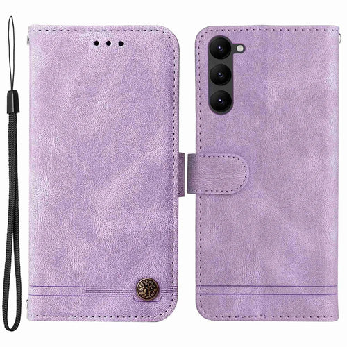 For Samsung Galaxy S23+ Leather Wallet Cases Skin Touch Phone Cover Stand with Strap - Purple - 1