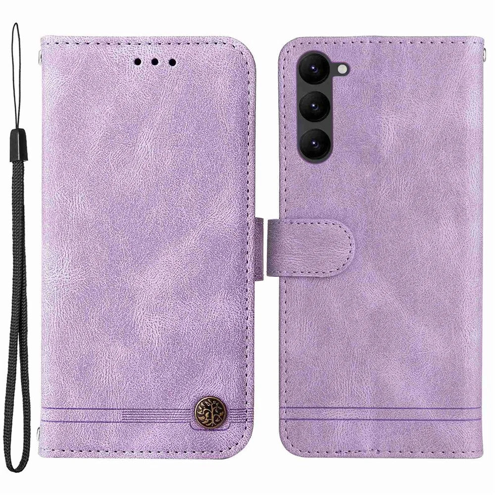 For Samsung Galaxy S23+ Leather Wallet Cases Skin Touch Phone Cover Stand with Strap - Purple - 1