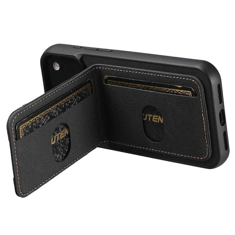 SUTENI H03 For iPhone 17 Pro Max Case Card Holder Kickstand Litchi Texture Leather + TPU Phone Cover - Black - 3