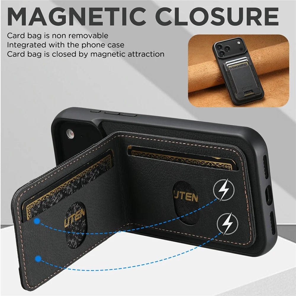 SUTENI H03 For iPhone 17 Pro Max Case Card Holder Kickstand Litchi Texture Leather + TPU Phone Cover - Black - 7